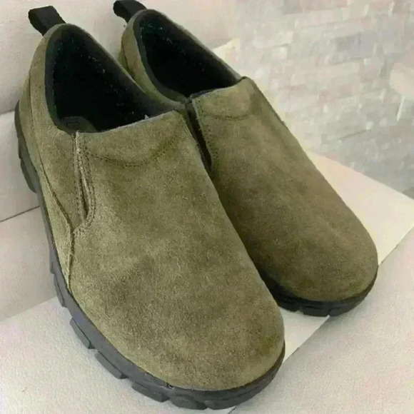 Lands End Women’s SZ 7 Olive Suede Slip On Mocs Hiking Shoe Excellent Condition - Picture 6 of 8